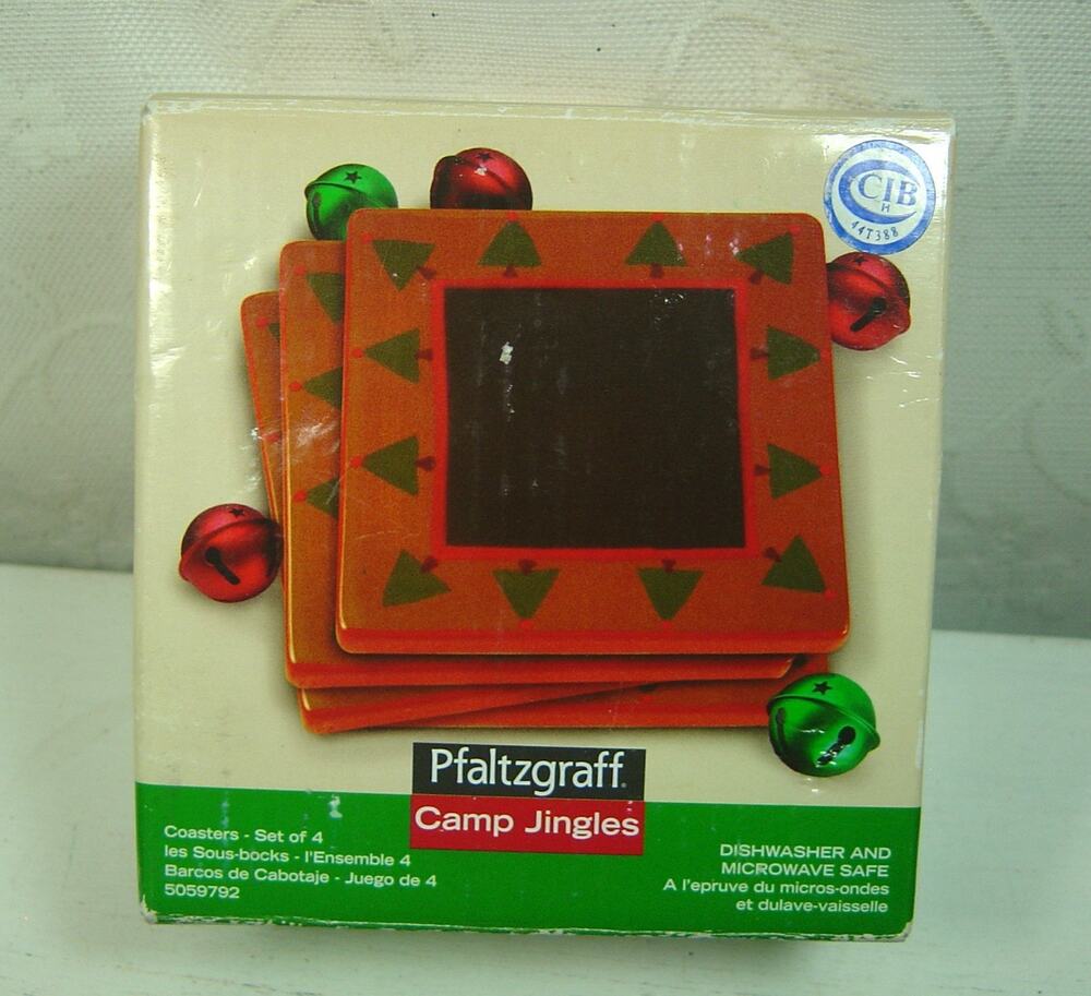 PFALTZGRAFF CAMP JINGLES CERAMIC COASTERS-SET OF 4-2009-4" SQUARE